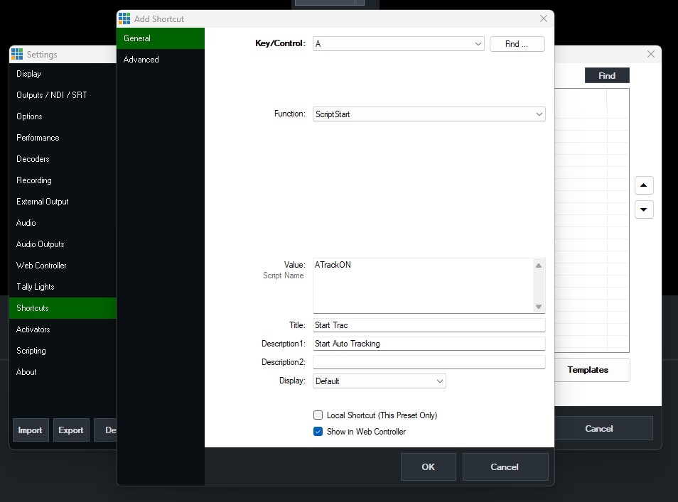 vMix Shortcut to turn on Auto-Tracking