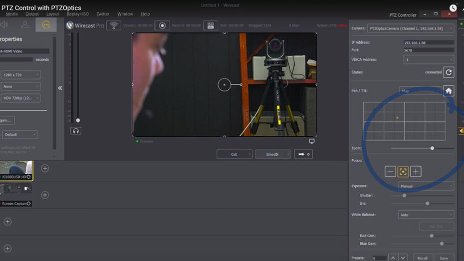 PTZ Camera Wirecast Controls